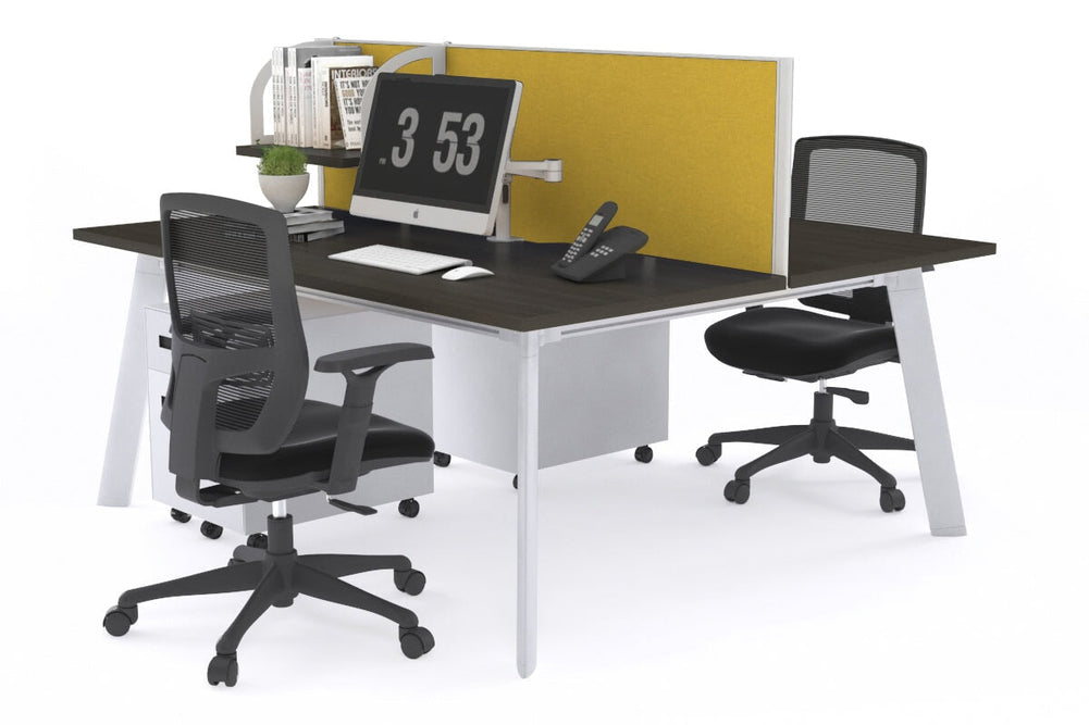 Switch - 2 Person Workstation White Frame [1600L x 800W with Cable Scallop]-dark oak mustard yellow (500H x 1600W) 
