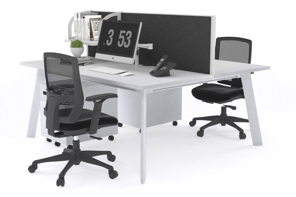 Switch - 2 Person Workstation White Frame [1600L x 800W with Cable Scallop]-white moody charcoal (500H x 1600W) 