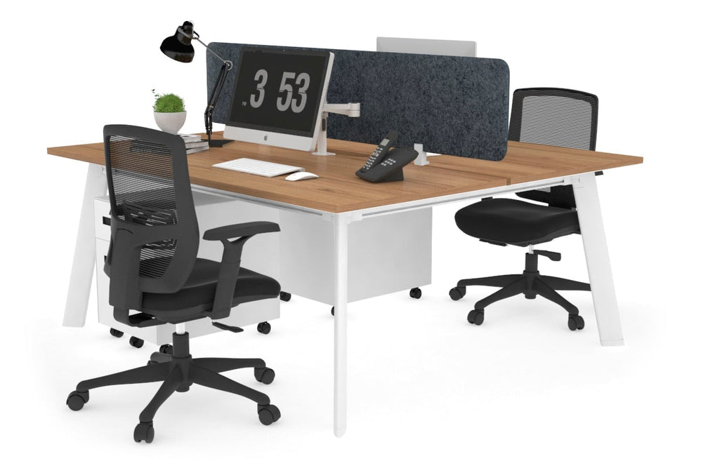 Switch - 2 Person Workstation White Frame [1600L x 800W with Cable Scallop]-salvage oak dark grey acoustic panel (400H x 1600W) 