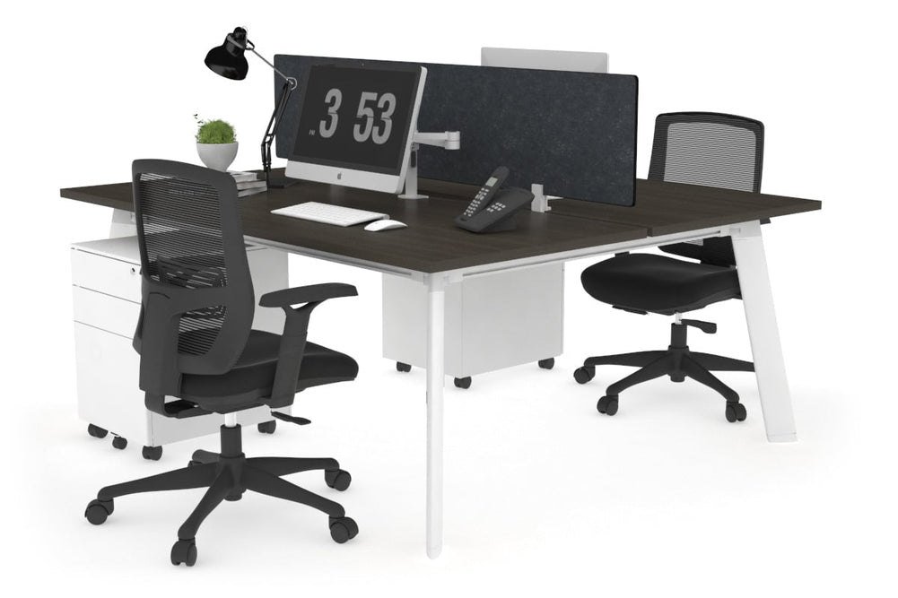 Switch - 2 Person Workstation White Frame [1600L x 800W with Cable Scallop]-dark oak grey acoustic perspex (400H x 1500W) 