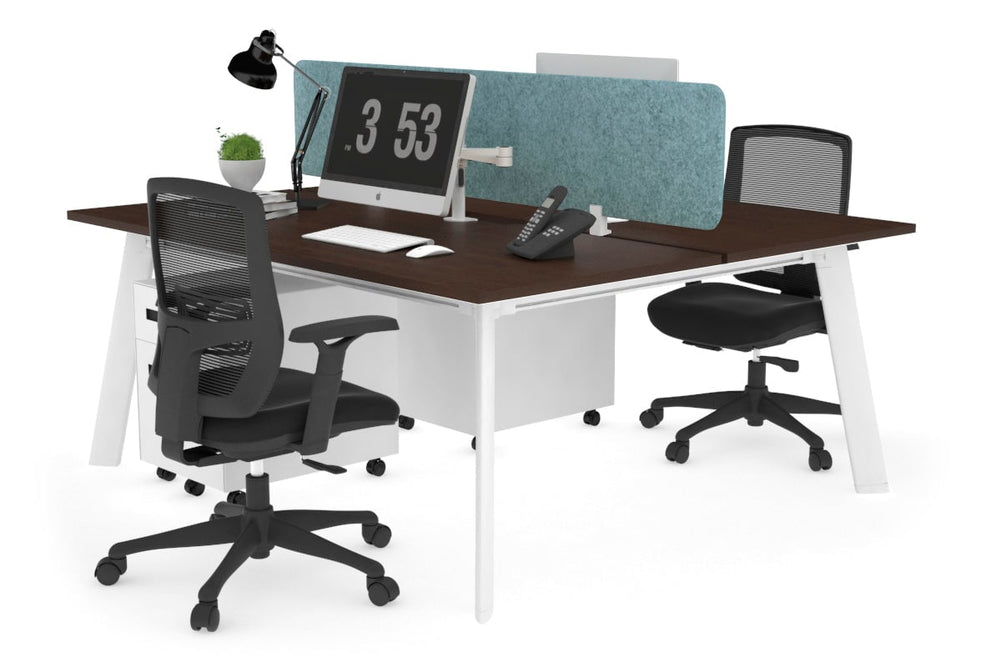 Switch - 2 Person Workstation White Frame [1600L x 800W with Cable Scallop]-dark oak moody charcoal (500H x 1600W) 
