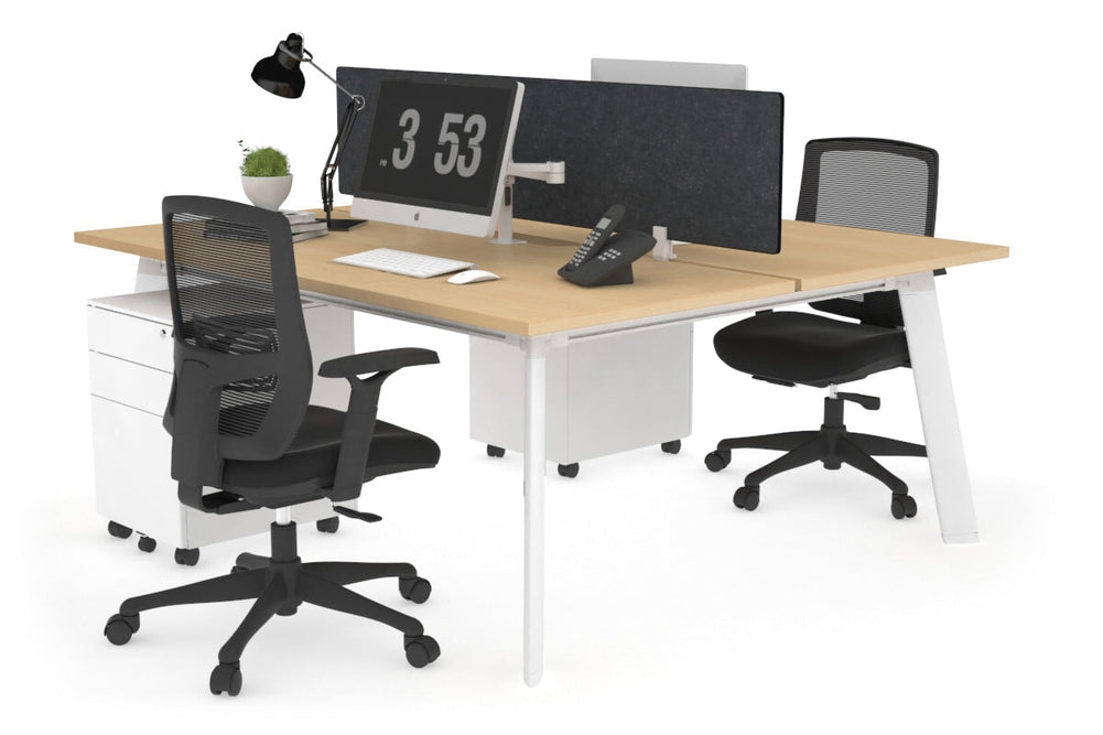 Switch - 2 Person Workstation White Frame [1600L x 800W with Cable Scallop]-maple grey acoustic perspex (400H x 1500W) 