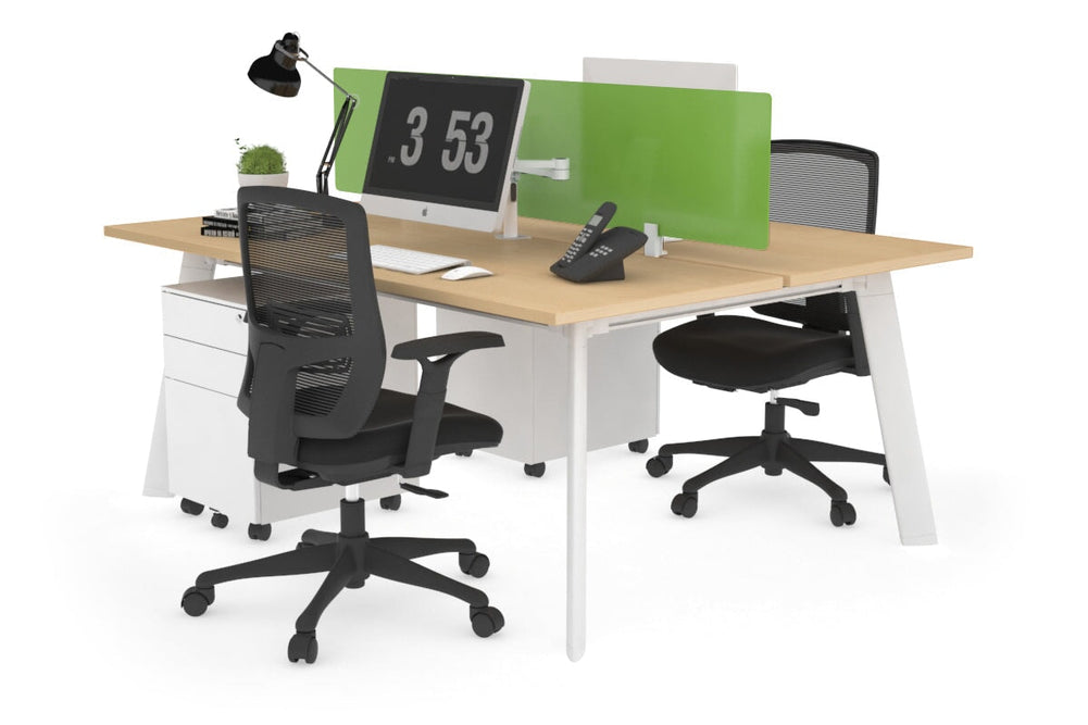 Switch - 2 Person Workstation White Frame [1800L x 700W]-maple green perspex (400H x 1500W) 