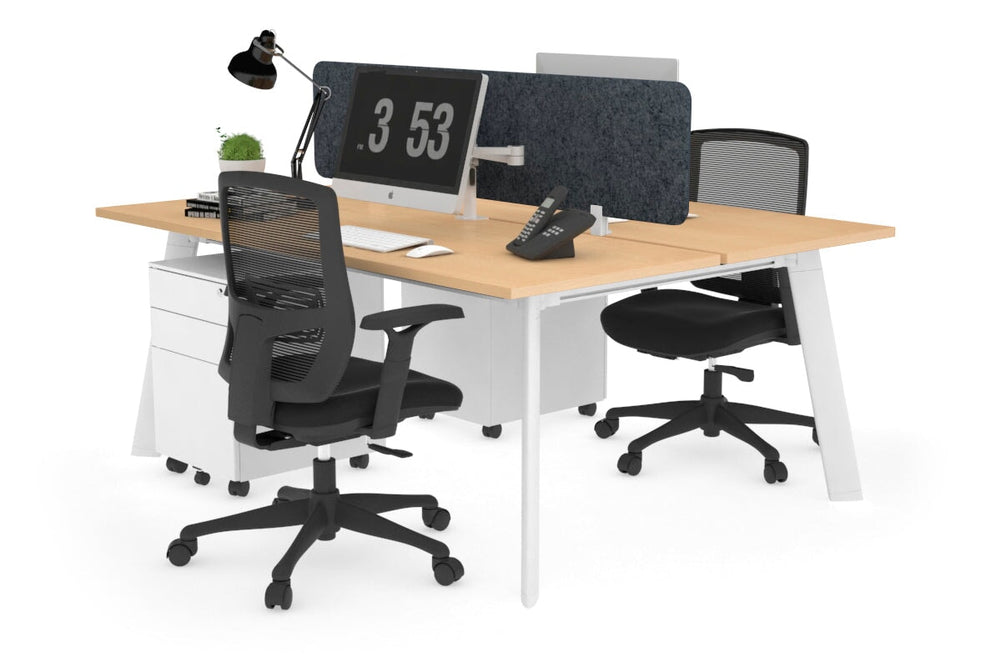 Switch - 2 Person Workstation White Frame [1800L x 700W]-maple dark grey acoustic panel (400H x 1600W) 