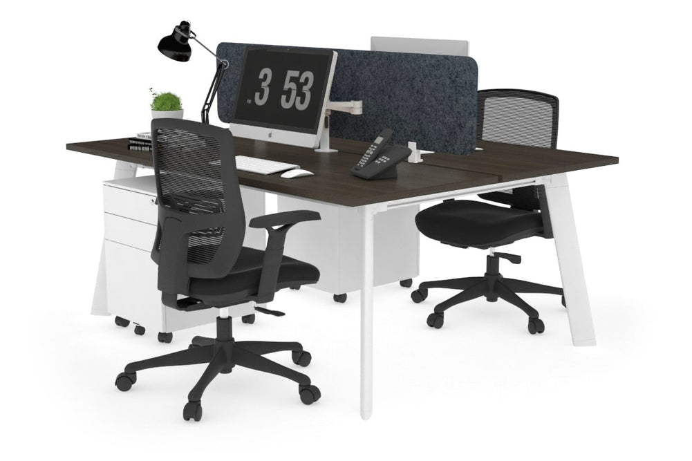 Switch - 2 Person Workstation White Frame [1800L x 700W]-dark oak dark grey acoustic panel (400H x 1600W) 