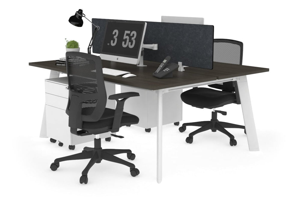 Switch - 2 Person Workstation White Frame [1800L x 700W]-dark oak grey acoustic perspex (400H x 1500W) 