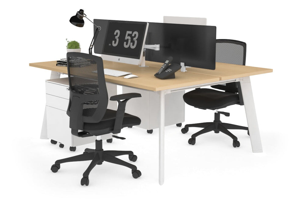 Switch - 2 Person Workstation White Frame [1800L x 700W]-maple black perspex (400H x 1500W) 