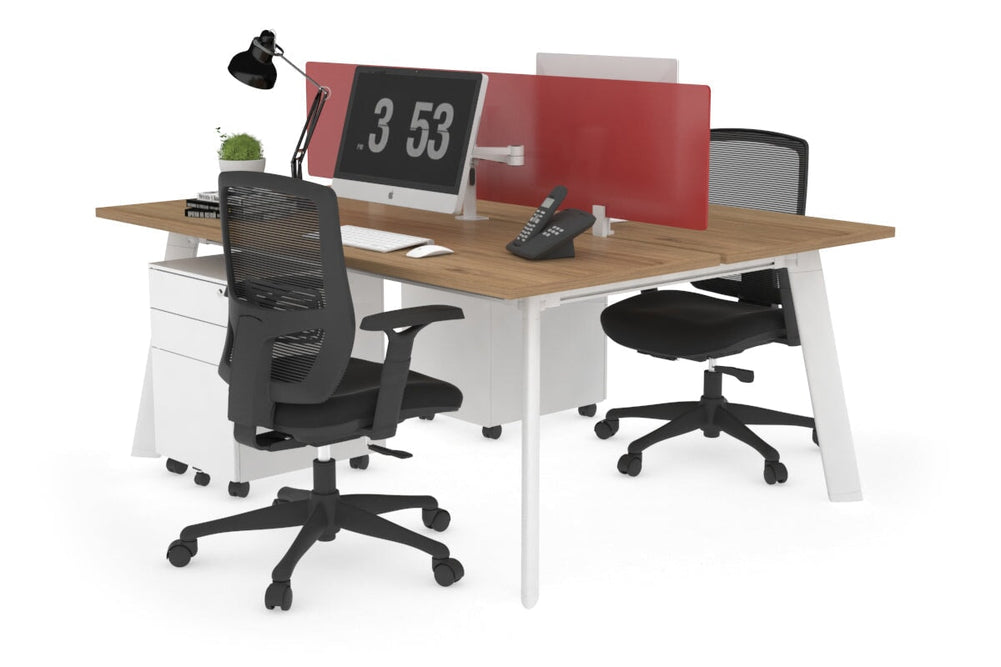 Switch - 2 Person Workstation White Frame [1800L x 700W]-salvage oak red perspex (400H x 1500W) 