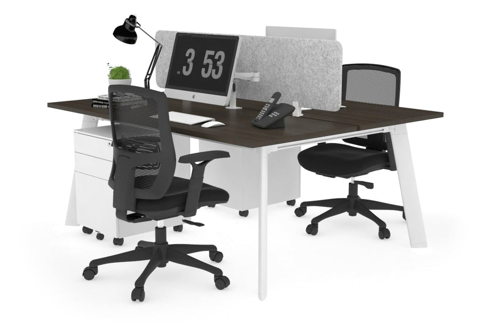 Switch - 2 Person Workstation White Frame [1800L x 700W]-dark oak light grey acoustic panel (400H x 1600W) 