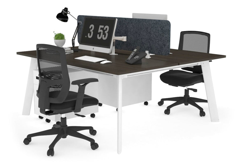 Switch - 2 Person Workstation White Frame [1800L x 800W with Cable Scallop]-dark oak dark grey acoustic panel (400H x 1600W) 