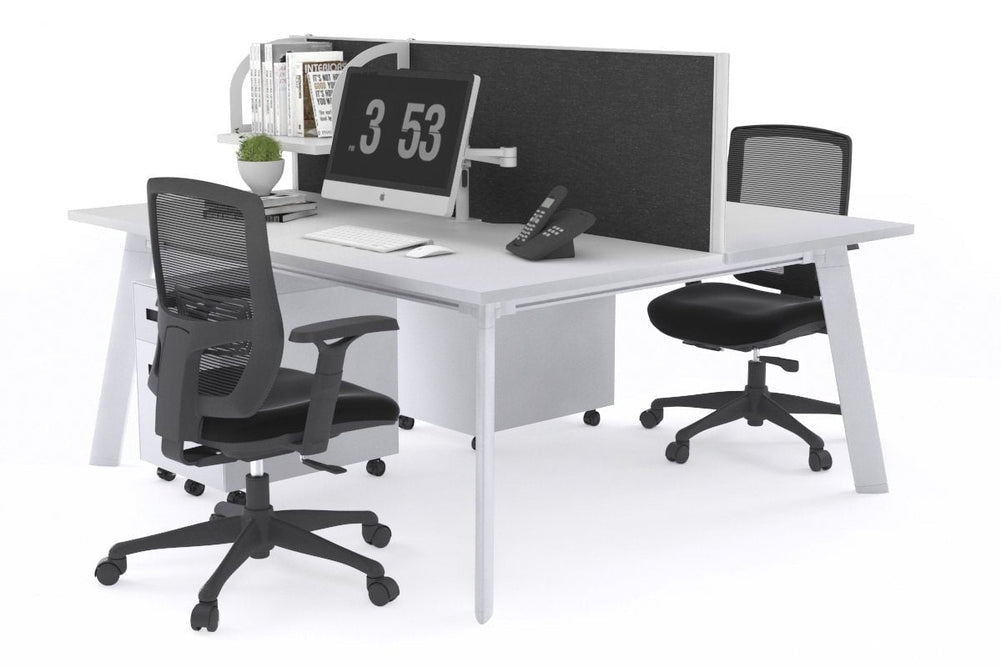 Switch - 2 Person Workstation White Frame [1800L x 800W with Cable Scallop]-white moody charcoal (500H x 1800W) 