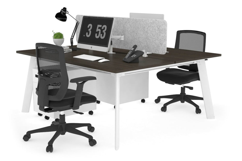 Switch - 2 Person Workstation White Frame [1800L x 800W with Cable Scallop]-dark oak light grey acoustic panel (400H x 1600W) 