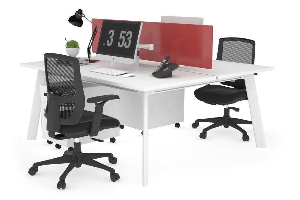 Switch - 2 Person Workstation White Frame [1800L x 800W with Cable Scallop]-white red perspex (400H x 1500W) 