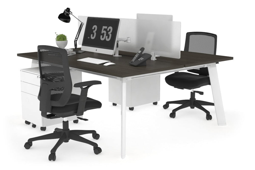 Switch - 2 Person Workstation White Frame [1800L x 800W with Cable Scallop]-dark oak white perspex (400H x 1500W) 