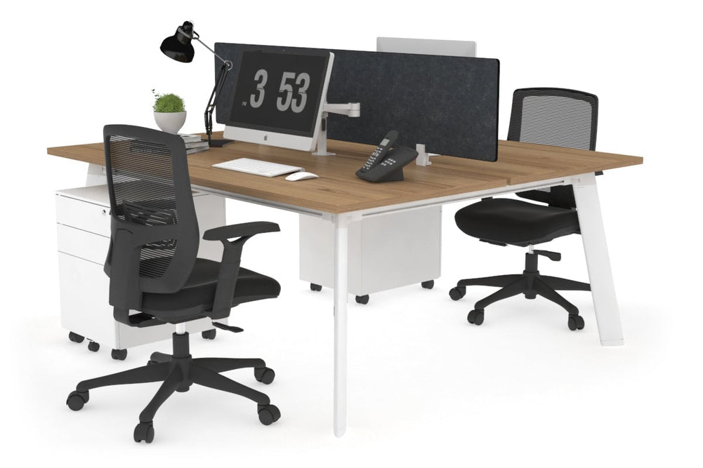 Switch - 2 Person Workstation White Frame [1800L x 800W with Cable Scallop]-salvage oak grey acoustic perspex (400H x 1500W) 
