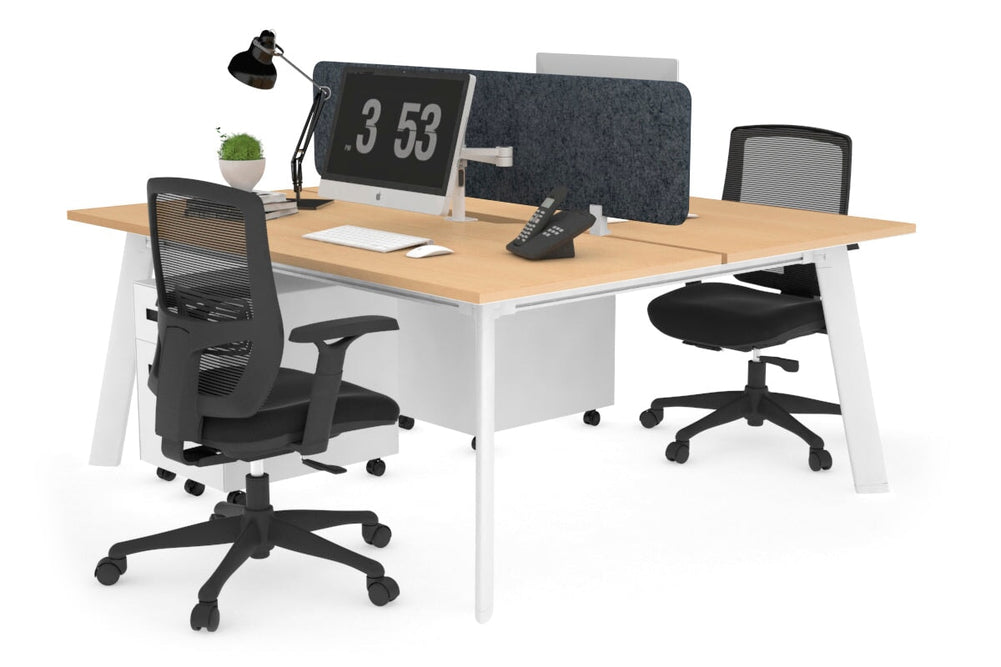 Switch - 2 Person Workstation White Frame [1800L x 800W with Cable Scallop]-maple dark grey acoustic panel (400H x 1600W) 