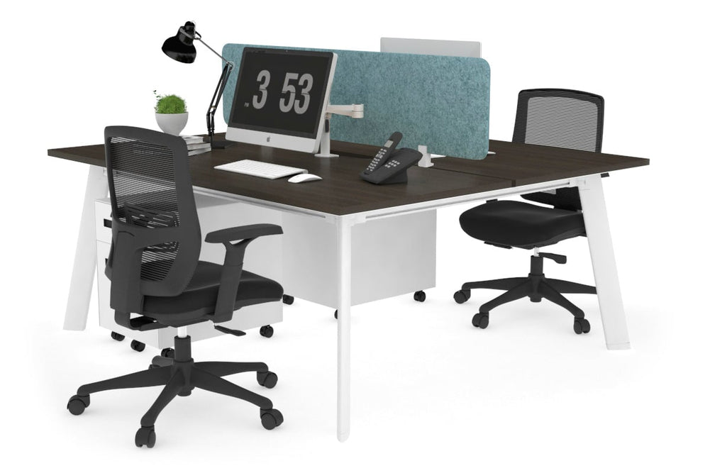 Switch - 2 Person Workstation White Frame [1800L x 800W with Cable Scallop]-dark oak blue acoustic panel (400H x 1600W) 