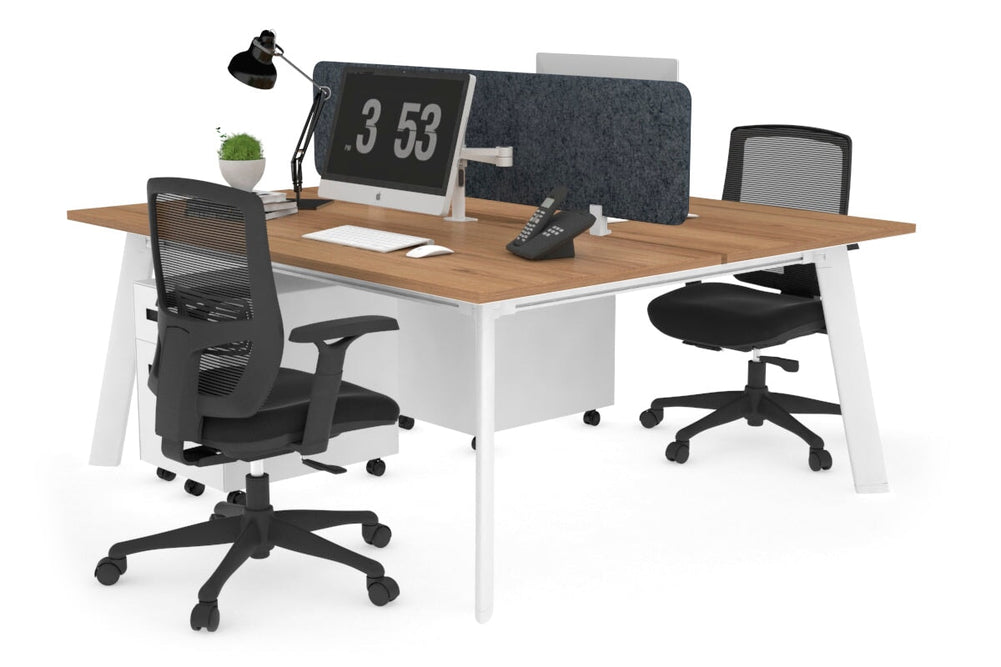 Switch - 2 Person Workstation White Frame [1800L x 800W with Cable Scallop]-salvage oak dark grey acoustic panel (400H x 1600W) 