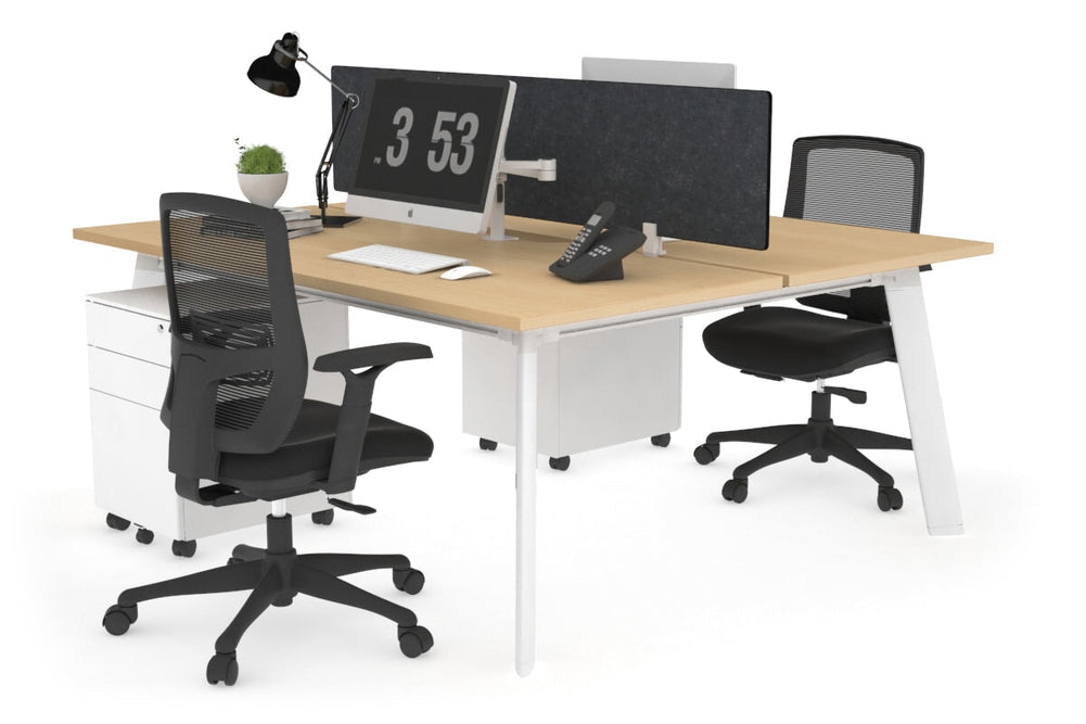 Switch - 2 Person Workstation White Frame [1800L x 800W with Cable Scallop]-maple grey acoustic perspex (400H x 1500W) 