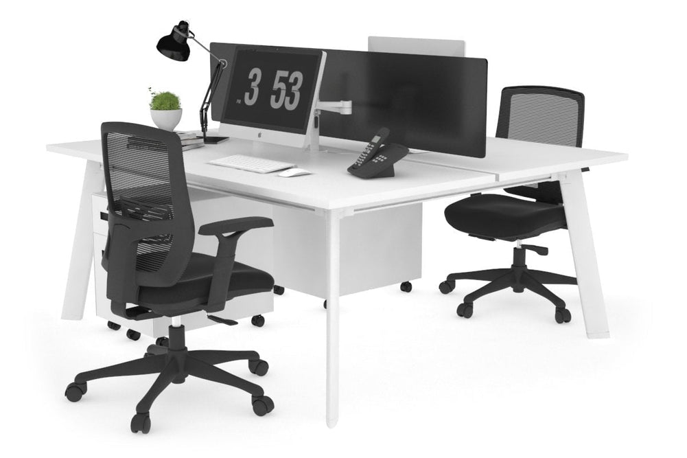 Switch - 2 Person Workstation White Frame [1800L x 800W with Cable Scallop]-white black perspex (400H x 1500W) 