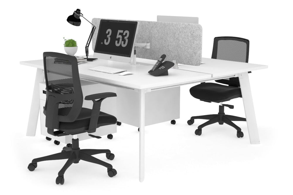Switch - 2 Person Workstation White Frame [1800L x 800W with Cable Scallop]-white light grey acoustic panel (400H x 1600W) 