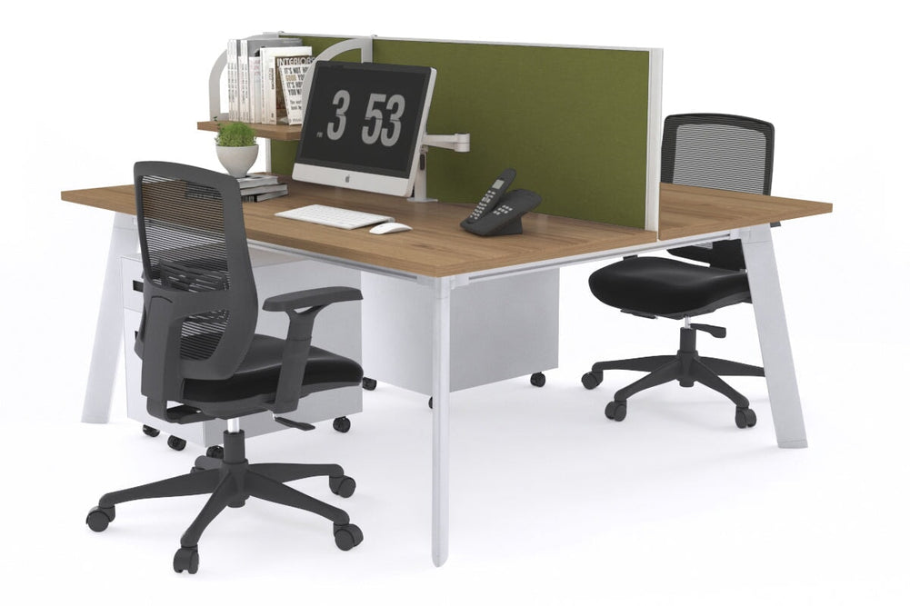 Switch - 2 Person Workstation White Frame [1800L x 800W with Cable Scallop]-salvage oak green moss (500H x 1800W) 