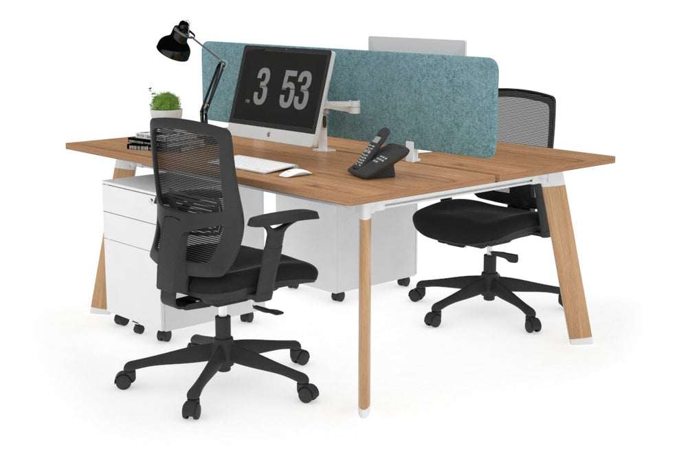 Switch - 2 Person Workstation Wood Imprint Frame [1200L x 700W]-salvage oak blue acoustic panel (400H x 1200W) 
