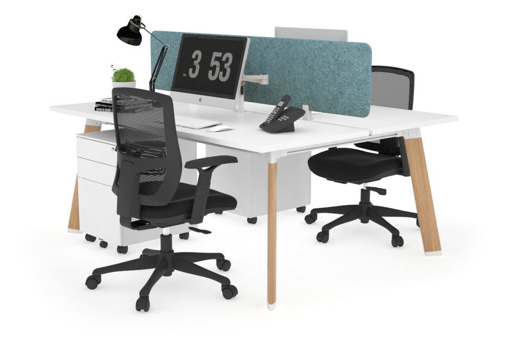 Switch - 2 Person Workstation Wood Imprint Frame [1200L x 700W]-white blue acoustic panel (400H x 1200W) 