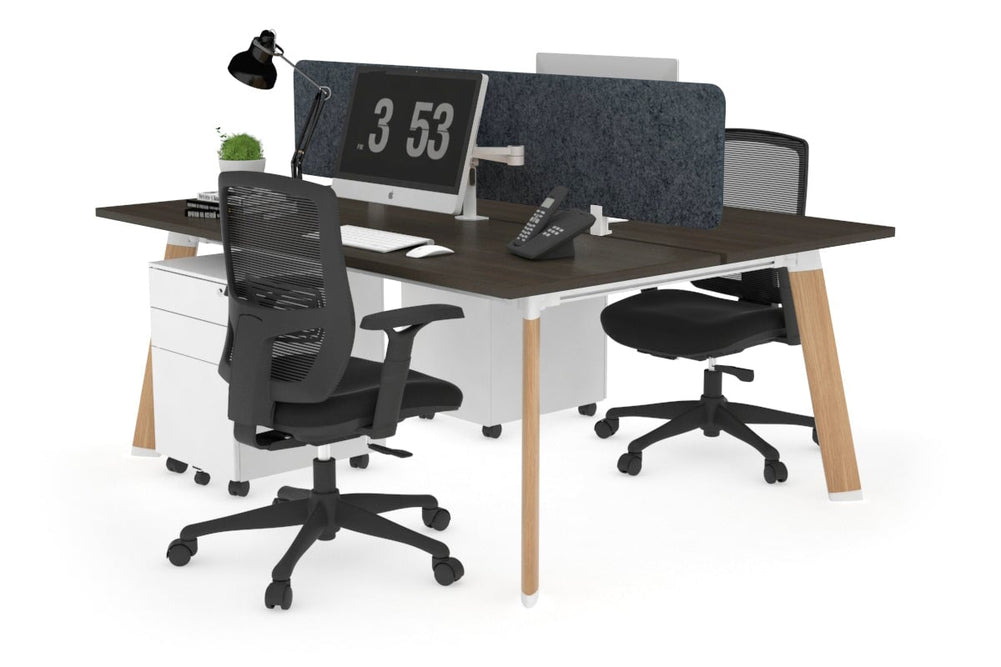 Switch - 2 Person Workstation Wood Imprint Frame [1200L x 700W]-dark oak dark grey acoustic panel (400H x 1200W) 