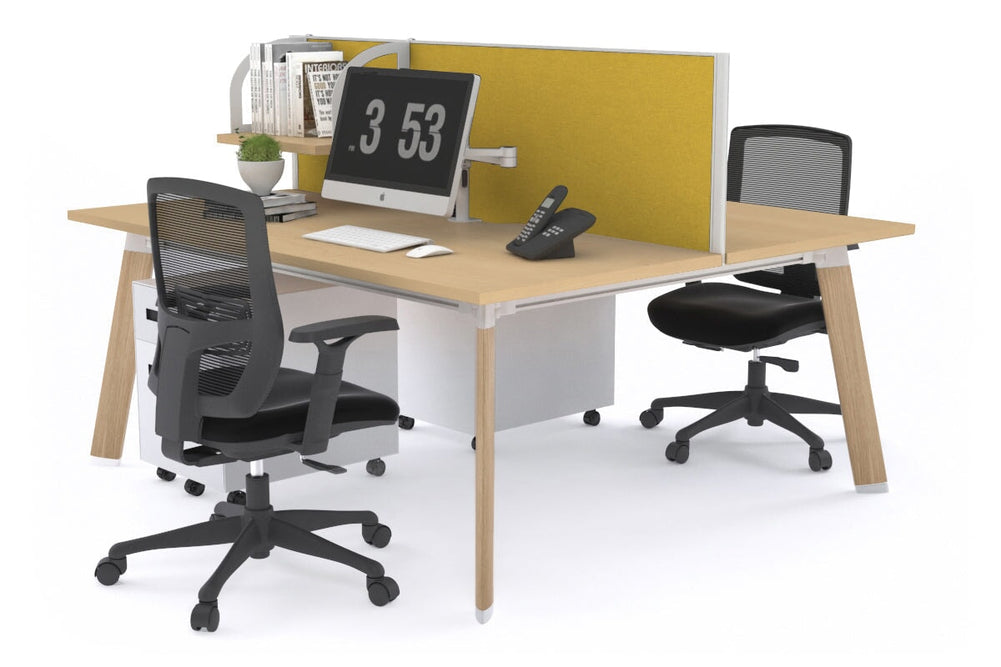 Switch - 2 Person Workstation Wood Imprint Frame [1200L x 800W with Cable Scallop]-maple mustard yellow (500H x 1200W) 