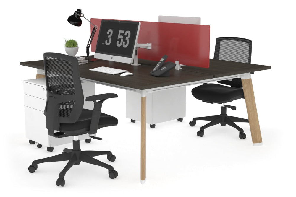 Switch - 2 Person Workstation Wood Imprint Frame [1200L x 800W with Cable Scallop]-dark oak red perspex (400H x 800W) 