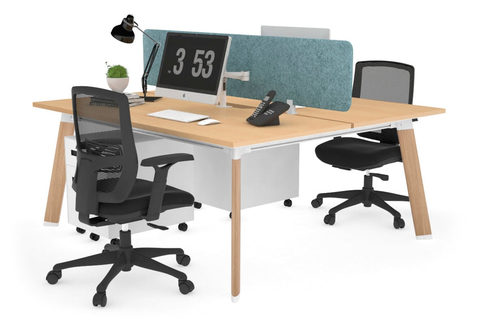 Switch - 2 Person Workstation Wood Imprint Frame [1200L x 800W with Cable Scallop]-maple blue acoustic panel (400H x 1200W) 