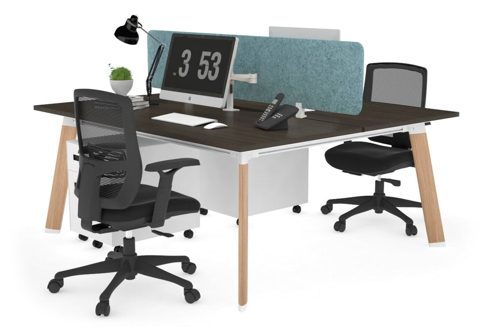 Switch - 2 Person Workstation Wood Imprint Frame [1200L x 800W with Cable Scallop]-dark oak blue acoustic panel (400H x 1200W) 