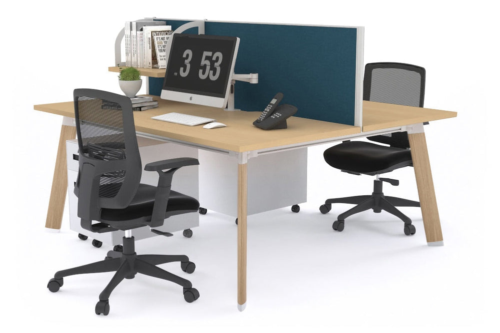 Switch - 2 Person Workstation Wood Imprint Frame [1200L x 800W with Cable Scallop]-maple deep blue (500H x 1200W) 