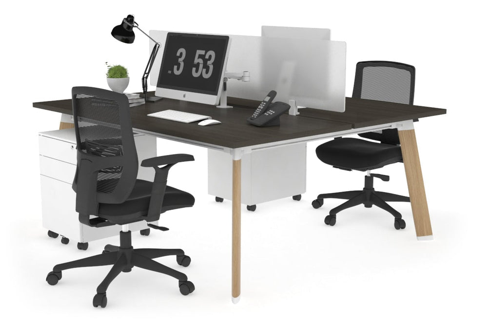 Switch - 2 Person Workstation Wood Imprint Frame [1200L x 800W with Cable Scallop]-dark oak white perspex (400H x 800W) 