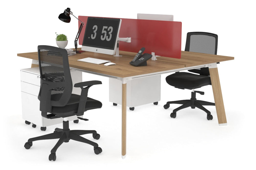 Switch - 2 Person Workstation Wood Imprint Frame [1200L x 800W with Cable Scallop]-salvage oak red perspex (400H x 800W) 