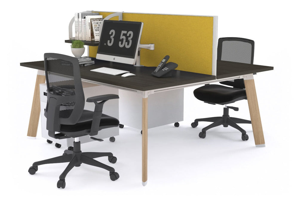 Switch - 2 Person Workstation Wood Imprint Frame [1200L x 800W with Cable Scallop]-dark oak mustard yellow (500H x 1200W) 