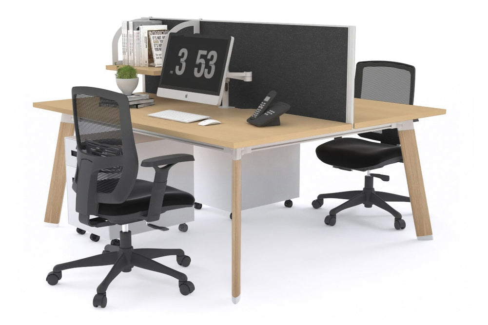 Switch - 2 Person Workstation Wood Imprint Frame [1200L x 800W with Cable Scallop]-maple moody charcoal (500H x 1200W) 