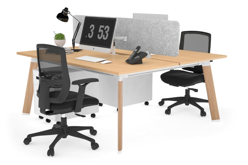 Switch - 2 Person Workstation Wood Imprint Frame [1200L x 800W with Cable Scallop]-maple light grey acoustic panel (400H x 1200W) 