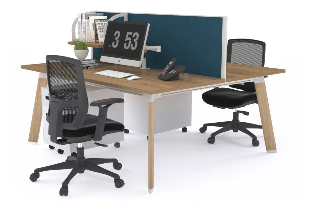Switch - 2 Person Workstation Wood Imprint Frame [1200L x 800W with Cable Scallop]-salvage oak deep blue (500H x 1200W) 