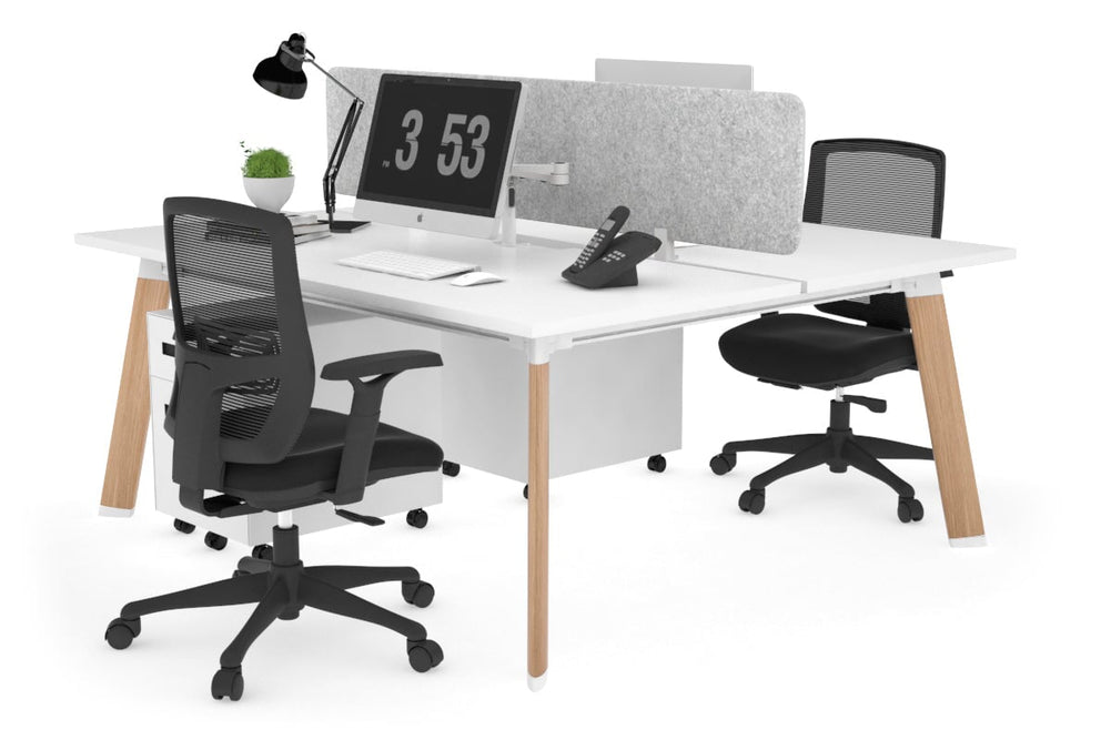 Switch - 2 Person Workstation Wood Imprint Frame [1200L x 800W with Cable Scallop]-white light grey acoustic panel (400H x 1200W) 