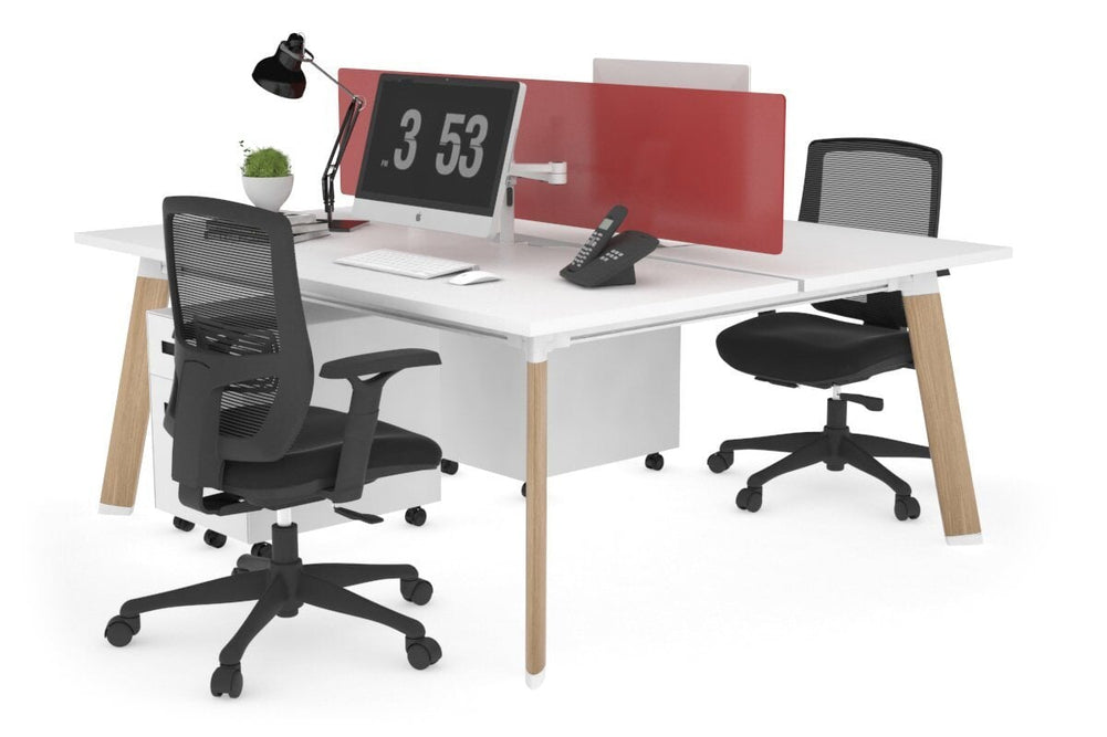 Switch - 2 Person Workstation Wood Imprint Frame [1200L x 800W with Cable Scallop]-white red perspex (400H x 800W) 