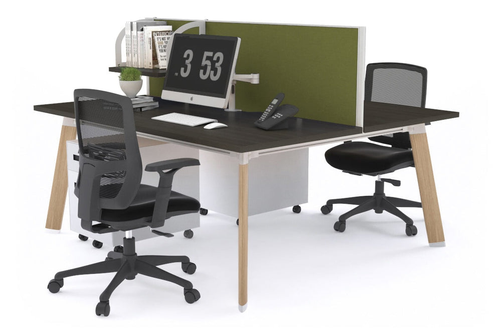 Switch - 2 Person Workstation Wood Imprint Frame [1200L x 800W with Cable Scallop]-dark oak green moss (500H x 1200W) 