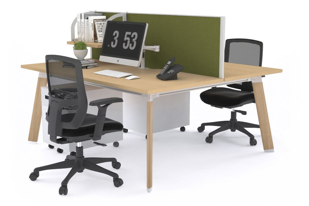 Switch - 2 Person Workstation Wood Imprint Frame [1200L x 800W with Cable Scallop]-maple green moss (500H x 1200W) 