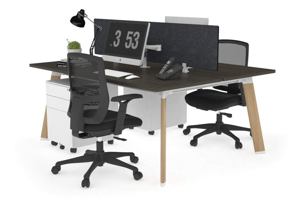 Switch - 2 Person Workstation Wood Imprint Frame [1400L x 700W]-dark oak grey acoustic perspex (400H x 800W) 