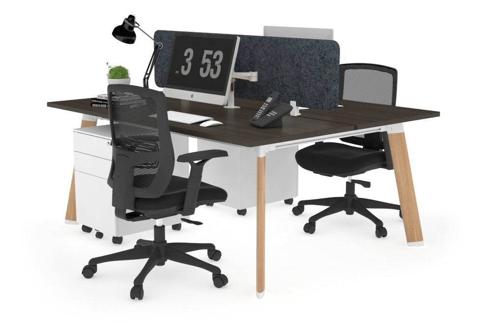 Switch - 2 Person Workstation Wood Imprint Frame [1400L x 700W]-dark oak dark grey acoustic panel (400H x 1200W) 