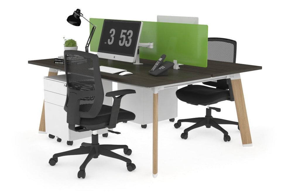 Switch - 2 Person Workstation Wood Imprint Frame [1400L x 700W]-dark oak green perspex (400H x 800W) 