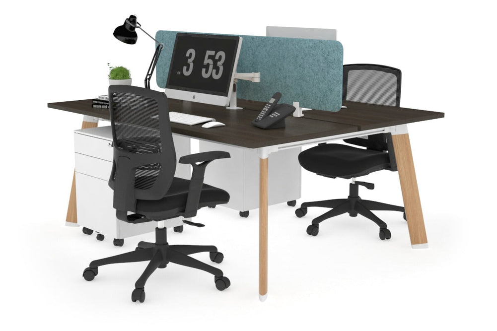 Switch - 2 Person Workstation Wood Imprint Frame [1400L x 700W]-dark oak blue acoustic panel (400H x 1200W) 