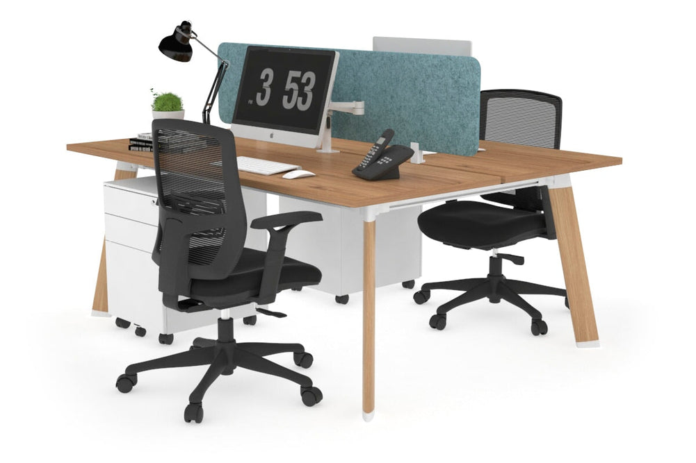Switch - 2 Person Workstation Wood Imprint Frame [1400L x 700W]-salvage oak blue acoustic panel (400H x 1200W) 