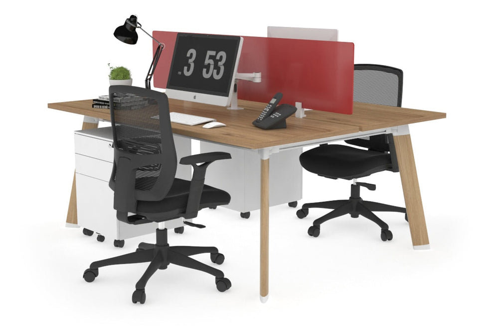 Switch - 2 Person Workstation Wood Imprint Frame [1400L x 700W]-salvage oak red perspex (400H x 800W) 